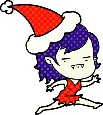 Bir insan tarafından çizilmiş Noel Baba şapkası giyen ölümsüz bir vampirin el çizimi çizgi roman çizimi.