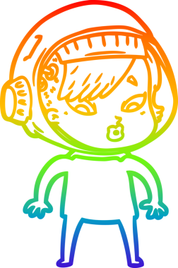 Gökkuşağı gradyan çizgi çizimi bir insan tarafından çizilmiş astronot bir kadın.