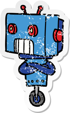 Bir insan tarafından çizilmiş karikatür robotunun sıkıntılı çıkartması.