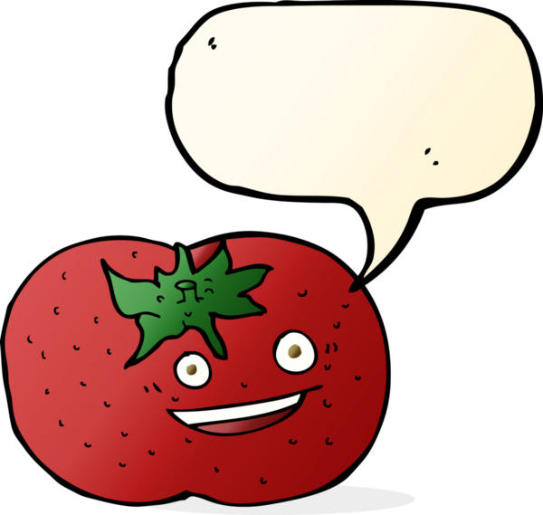 Bir insan tarafından çizilmiş konuşma baloncuklu domates.