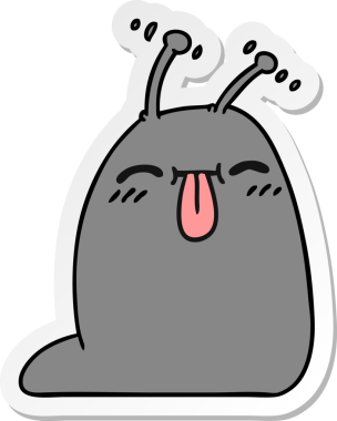 Bir insan tarafından çizilmiş mutlu bir kawaii sümüklüböceğinin serbest sticker karikatürü.