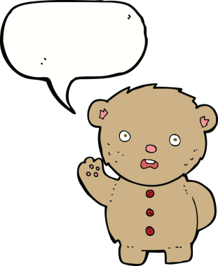 Bir insan tarafından çizilmiş konuşma balonlu mutsuz oyuncak ayı.