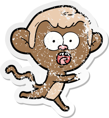 Bir insan tarafından çizilmiş, şok olmuş bir maymunun sıkıntılı çıkartması.