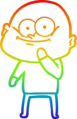 Gökkuşağı gradyan çizgi çizimi bir insan tarafından çizilmiş kel bir adamın çizimi