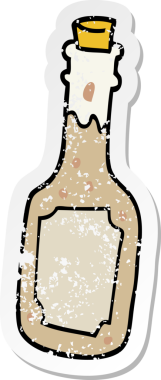 Bir insan tarafından çizilmiş karikatür bira şişesinin sıkıntılı çıkartması.