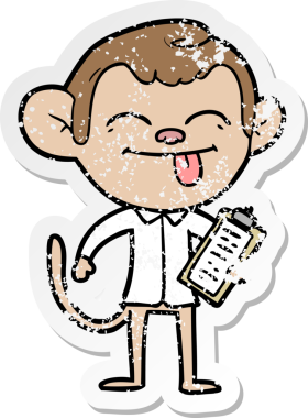 Bir insan tarafından çizilmiş komik bir maymunun sıkıntılı çıkartması.