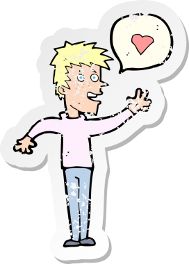 Bir insan tarafından çizilmiş, aşık bir çizgi film karakterinin gerilimli çıkartması.