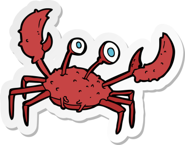 Bir insan tarafından çizilmiş karikatür yengeci çıkartması.