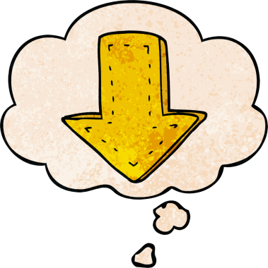 bir insan tarafından çizilmiş grunge desen biçiminde düşünce baloncuğu ile ok gösteren çizgi film