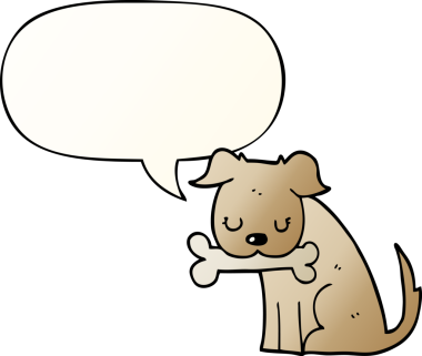 Bir insan tarafından çizilmiş, konuşma baloncuklu çizgi film köpeği.