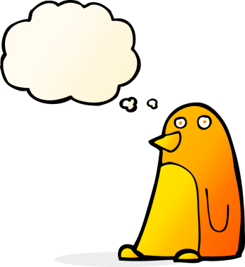 Bir insan tarafından çizilmiş düşünce baloncuklu çizgi film kuşu.