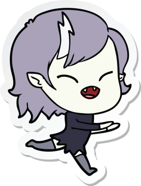 Bir insan tarafından çizilmiş, gülen vampir bir kızın çıkartması.