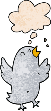 Düşünce baloncuğuyla şarkı söyleyen çizgi film kuşları bir insan tarafından çizilmiş grunge doku tarzında.