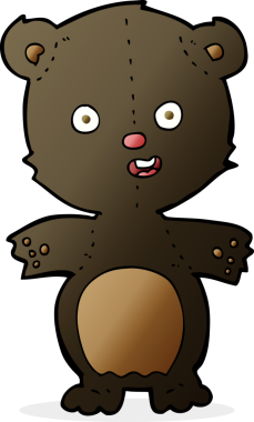 Bir insan tarafından çizilmiş sevimli siyah ayı karikatürü.