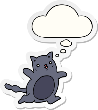 Düşünce baloncuklu çizgi film kedisi insan tarafından çizilmiş bir çıkartma.