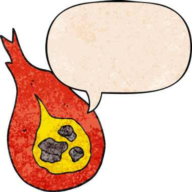 Konuşma baloncuğu olan çizgi film ateş topu insan tarafından çizilmiş eski doku ile