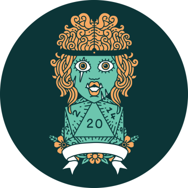 Yarı ork barbar karakter ikonu. Bir insan tarafından çizilmiş doğal 20 zar.