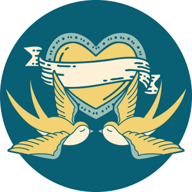 Kırlangıçların ikonik dövme şekli ve bir insan tarafından çizilmiş bir kalp.