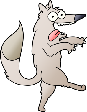 Bir insan tarafından çizilmiş çılgın bir çizgi film kurdu.