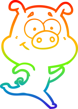 Gökkuşağı gradyan çizimi mutlu çizgi film çizimi bir insan tarafından çizilen domuz