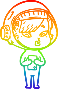 Gökkuşağı gradyan çizgi çizimi bir insan tarafından çizilmiş astronot bir kadın.