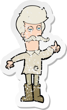 Bir insan tarafından çizilmiş zavallı giysili yaşlı bir adamın karikatür yapıştırması.