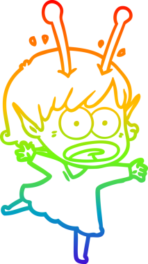 gökkuşağı gradyan çizimi bir çizgi film şok uzaylı kız bir insan tarafından çizildi