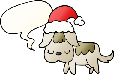 Bir insan tarafından çizilmiş hoş bir noel köpeği konuşma baloncuğu ile
