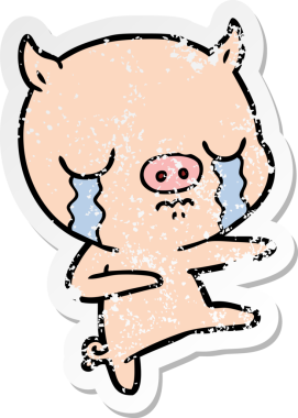 Bir insan tarafından çizilmiş ağlayan bir domuzun sıkıntılı çıkartması.