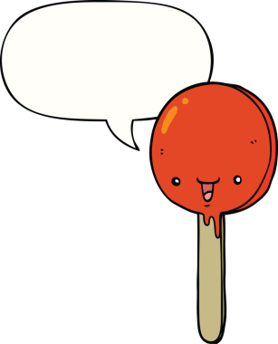 bir insan tarafından çizilmiş konuşma balonlu şeker lolipopu.