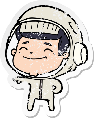 Bir insan tarafından çizilmiş mutlu bir astronotun sıkıntılı çıkartması.