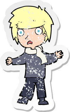 Bir insan tarafından çizilmiş mutsuz bir çocuk çizgi filminin gerilimli yapıştırması.