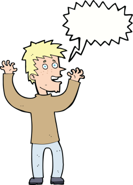 Bir insan tarafından çizilmiş konuşma balonuyla heyecanlı bir adam.