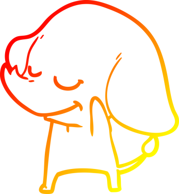 Bir insan tarafından çizilmiş gülümseyen bir filin sıcak çizgi çizimi