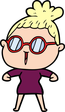 Bir insan tarafından çizilmiş gözlüklü bir karikatür kadın.