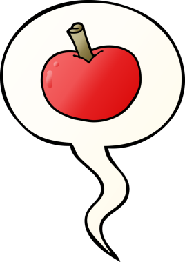 bir insan tarafından çizilmiş yumuşak eğimli konuşma baloncuklu çizgi film elması