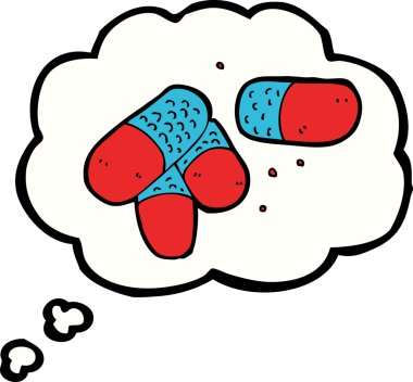 Bir insan tarafından çizilmiş düşünce balonlu ağrı kesiciler.