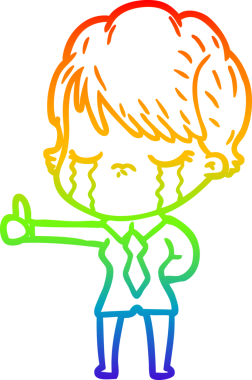 Gökkuşağı gradyan çizimi bir insan tarafından çizilmiş ağlayan bir çizgi kadın çizimi