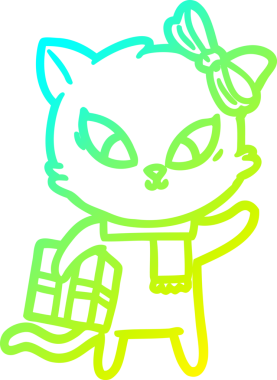 Bir insan tarafından çizilen çizgi film kedisinin soğuk gradyan çizgisi.