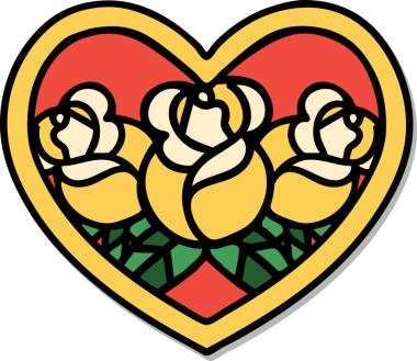 Geleneksel kalp stili dövme çıkartması ve bir insan tarafından çizilmiş çiçekler.