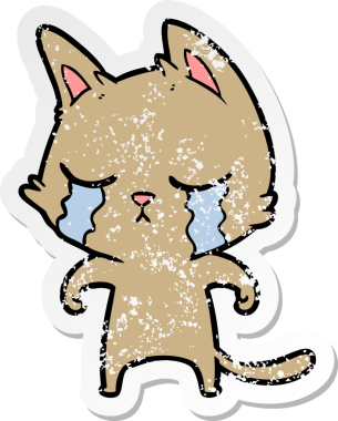 Bir insan tarafından çizilmiş ağlayan bir çizgi film kedisinin sıkıntılı çıkartması.