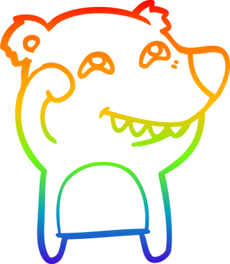 Bir insan tarafından çizilmiş dişleri gösteren çizgi film ayısının çizimi.