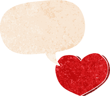 bir insan tarafından çizilmiş, grunge dertli retro tarzı ile konuşma baloncuğu ile çizgi film aşk kalbi