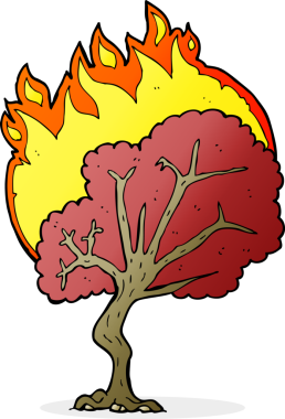 Bir insan tarafından çizilmiş çizgi film yanan ağaç.