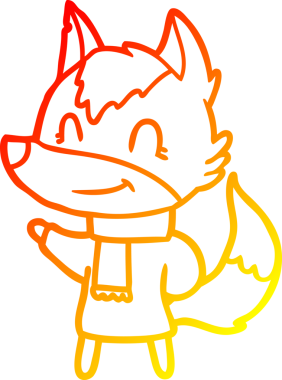 Bir insan tarafından çizilmiş kışlık giysili, dost canlısı bir kurt çizimi.