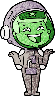 Bir insan tarafından çizilmiş gülen astronot çizgi filmi.