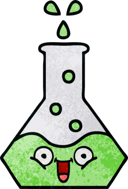 Bir insan tarafından çizilmiş bir bilim şişesinin retro grunge desen karikatürü.