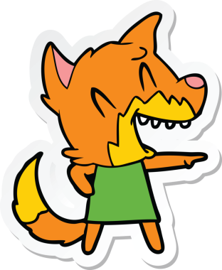 Bir insan tarafından çizilmiş gülen tilki çizgi filminin çıkartması.