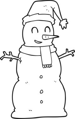 Bir insan tarafından çizilmiş siyah beyaz kardan adam çizimi.