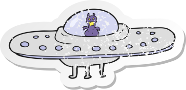 Bir insan tarafından çizilmiş bir uçan daire desenli karikatür çıkartması.